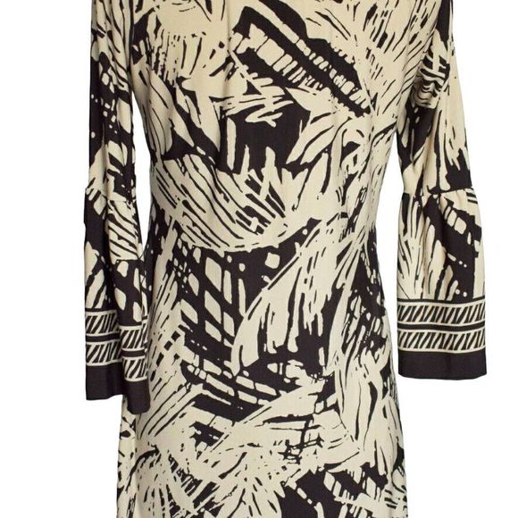 Enfocus Studio Dark Chocolate/Off-White Abstract Knee Length Long Sleeve Dress, - Picture 9 of 13